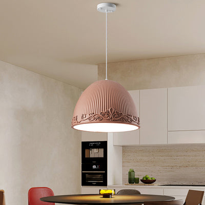 Contemporary Scandinavian Bowl Shape Semicircle Glass Resin 1 - Light Pendant Light For Dining Room