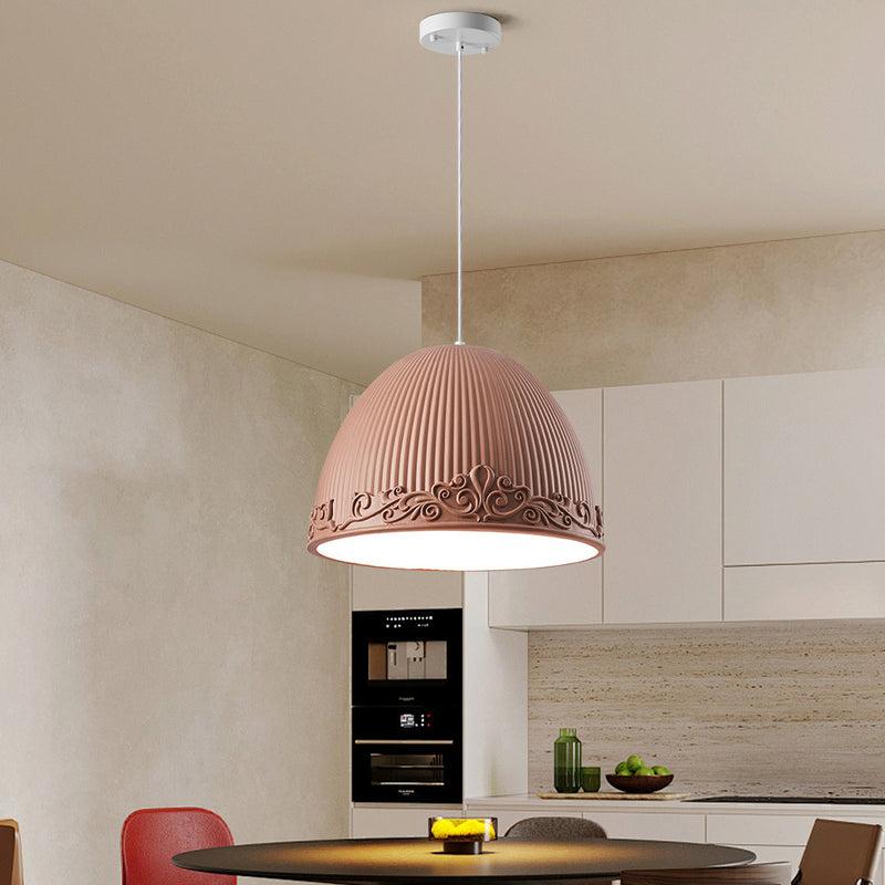 Contemporary Scandinavian Bowl Shape Semicircle Glass Resin 1 - Light Pendant Light For Dining Room