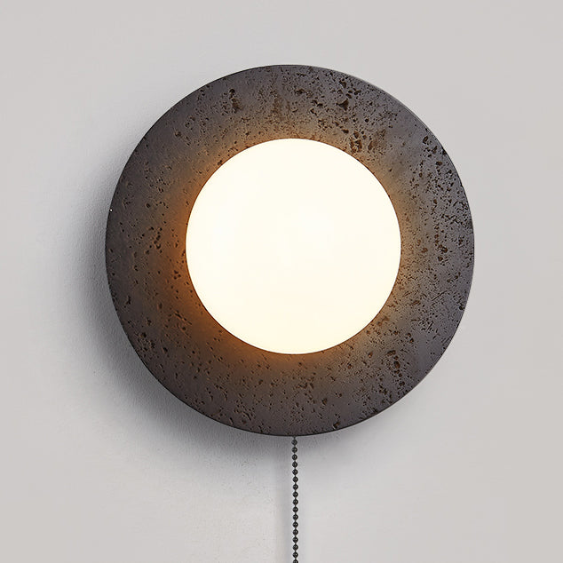 Moderne Art Deco Runde Schwarze Travertin Glas 1 - Licht Wandleuchte Für Schlafzimmer 