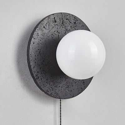Moderne Art Deco Runde Schwarze Travertin Glas 1 - Licht Wandleuchte Für Schlafzimmer 