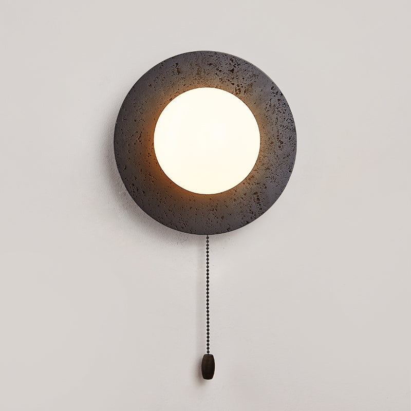 Moderne Art Deco Runde Schwarze Travertin Glas 1 - Licht Wandleuchte Für Schlafzimmer 