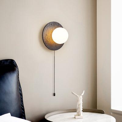 Moderne Art Deco Runde Schwarze Travertin Glas 1 - Licht Wandleuchte Für Schlafzimmer 