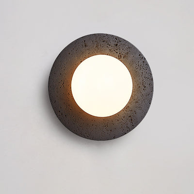 Moderne Art Deco Runde Schwarze Travertin Glas 1 - Licht Wandleuchte Für Schlafzimmer 