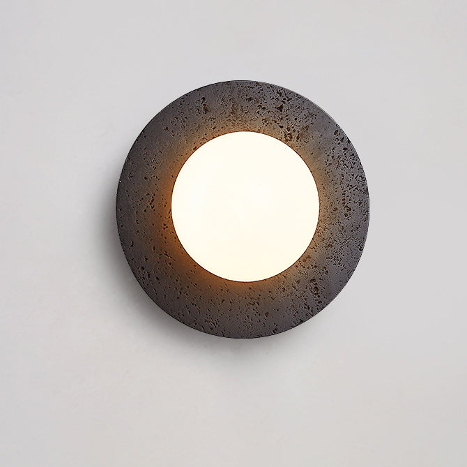 Moderne Art Deco Runde Schwarze Travertin Glas 1 - Licht Wandleuchte Für Schlafzimmer 