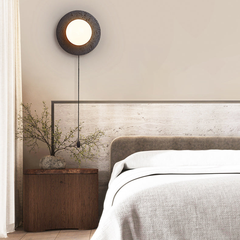 Moderne Art Deco Runde Schwarze Travertin Glas 1 - Licht Wandleuchte Für Schlafzimmer 