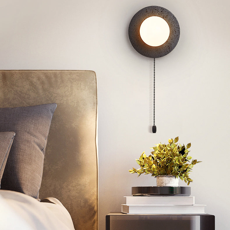 Moderne Art Deco Runde Schwarze Travertin Glas 1 - Licht Wandleuchte Für Schlafzimmer 