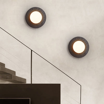 Moderne Art Deco Runde Schwarze Travertin Glas 1 - Licht Wandleuchte Für Schlafzimmer 