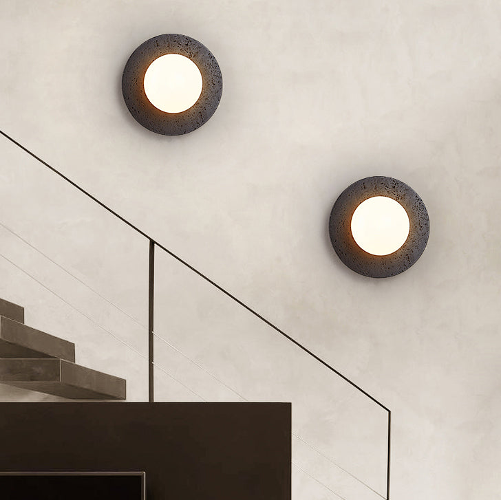 Moderne Art Deco Runde Schwarze Travertin Glas 1 - Licht Wandleuchte Für Schlafzimmer 