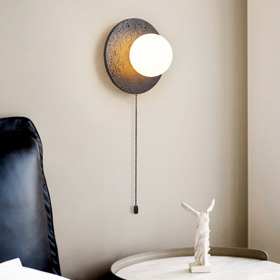 Moderne Art Deco Runde Schwarze Travertin Glas 1 - Licht Wandleuchte Für Schlafzimmer 