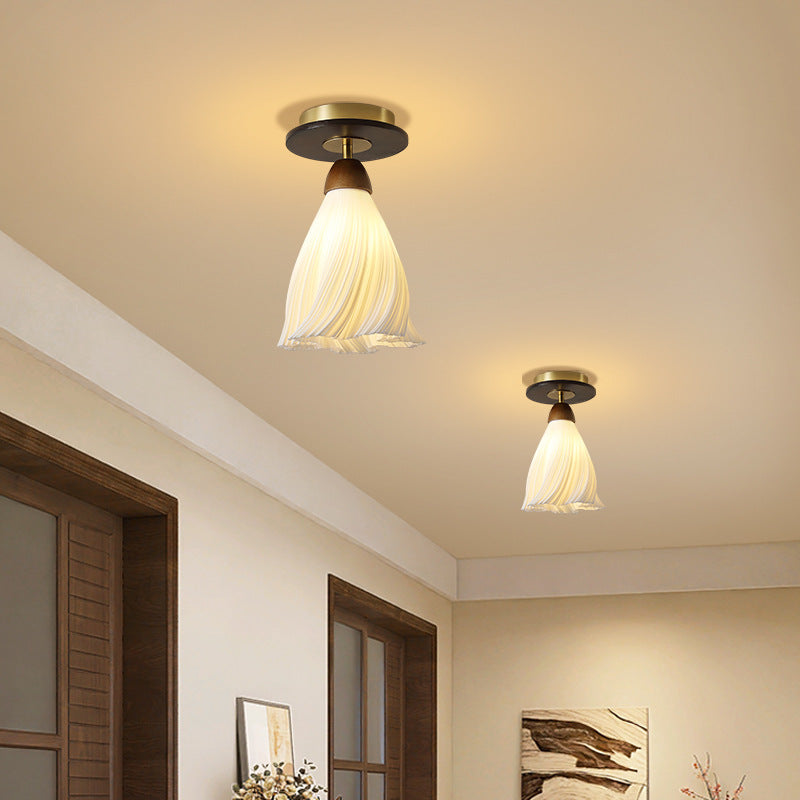 Zeitgenössische Retro-Kuppel-Blumen-Gummi-Holz-ABS-PLA 1 - Licht Halbeinbau-Deckenleuchte für Flure 