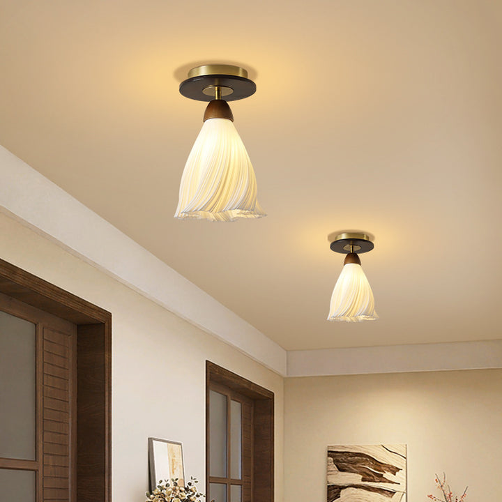 Zeitgenössische Retro-Kuppel-Blumen-Gummi-Holz-ABS-PLA 1 - Licht Halbeinbau-Deckenleuchte für Flure 