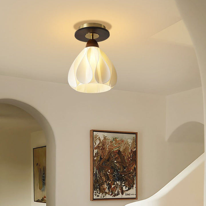 Zeitgenössische Retro-Kuppel-Blumen-Gummi-Holz-ABS-PLA 1 - Licht Halbeinbau-Deckenleuchte für Flure 