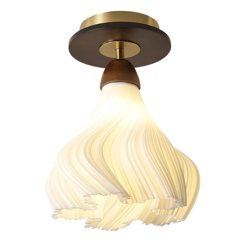 Zeitgenössische Retro-Kuppel-Blumen-Gummi-Holz-ABS-PLA 1 - Licht Halbeinbau-Deckenleuchte für Flure 