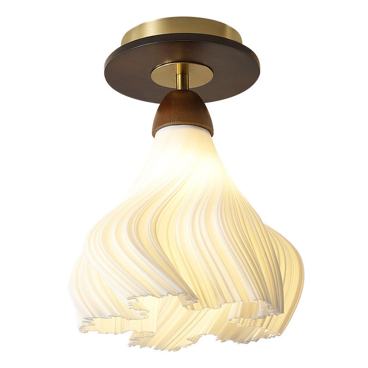Zeitgenössische Retro-Kuppel-Blumen-Gummi-Holz-ABS-PLA 1 - Licht Halbeinbau-Deckenleuchte für Flure 