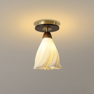 Contemporary Retro Dome Flower Rubber Wood ABS PLA 1 - Light Semi-Flush Mount Ceiling Light For Hallways