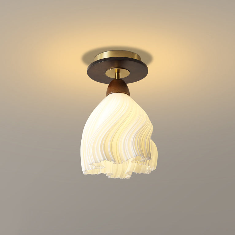 Zeitgenössische Retro-Kuppel-Blumen-Gummi-Holz-ABS-PLA 1 - Licht Halbeinbau-Deckenleuchte für Flure 