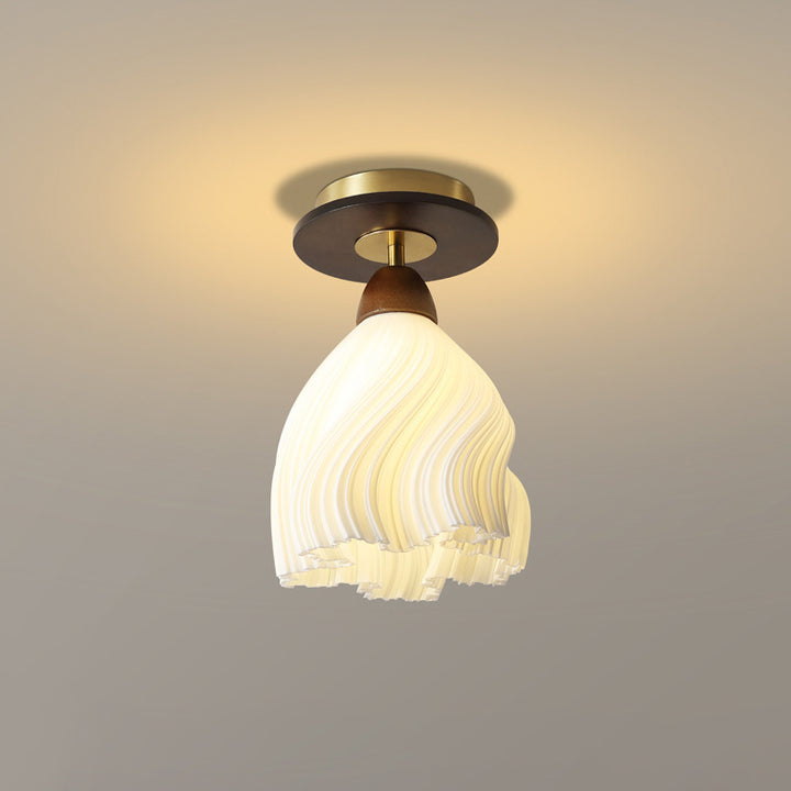 Zeitgenössische Retro-Kuppel-Blumen-Gummi-Holz-ABS-PLA 1 - Licht Halbeinbau-Deckenleuchte für Flure 