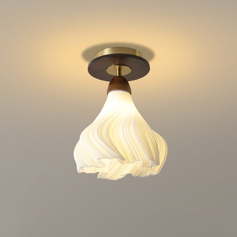 Zeitgenössische Retro-Kuppel-Blumen-Gummi-Holz-ABS-PLA 1 - Licht Halbeinbau-Deckenleuchte für Flure 