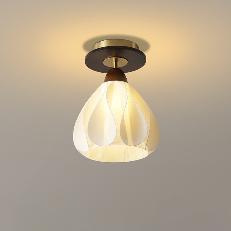 Zeitgenössische Retro-Kuppel-Blumen-Gummi-Holz-ABS-PLA 1 - Licht Halbeinbau-Deckenleuchte für Flure 