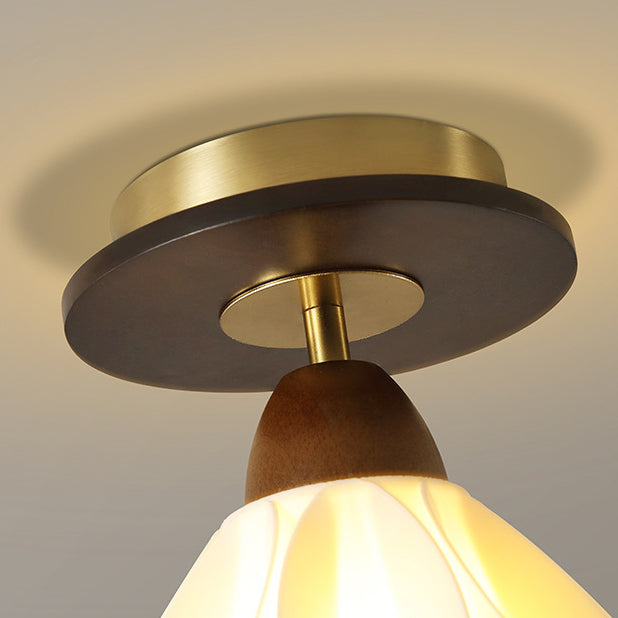 Zeitgenössische Retro-Kuppel-Blumen-Gummi-Holz-ABS-PLA 1 - Licht Halbeinbau-Deckenleuchte für Flure 