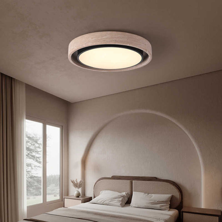 Plafonnier LED en acrylique avec monture encastrée en fer rustique traditionnel rond jaune travertin pour chambre 