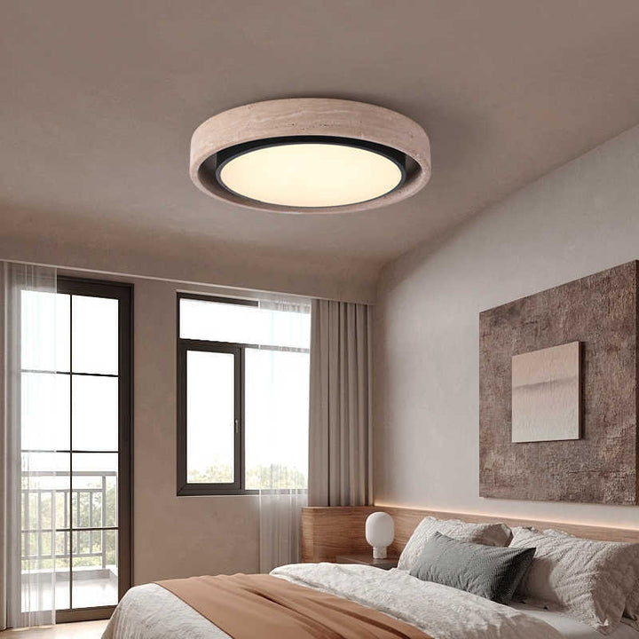 Plafonnier LED en acrylique avec monture encastrée en fer rustique traditionnel rond jaune travertin pour chambre 