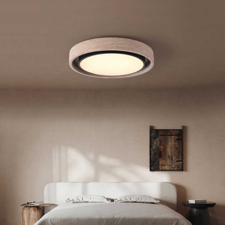 Plafonnier LED en acrylique avec monture encastrée en fer rustique traditionnel rond jaune travertin pour chambre 