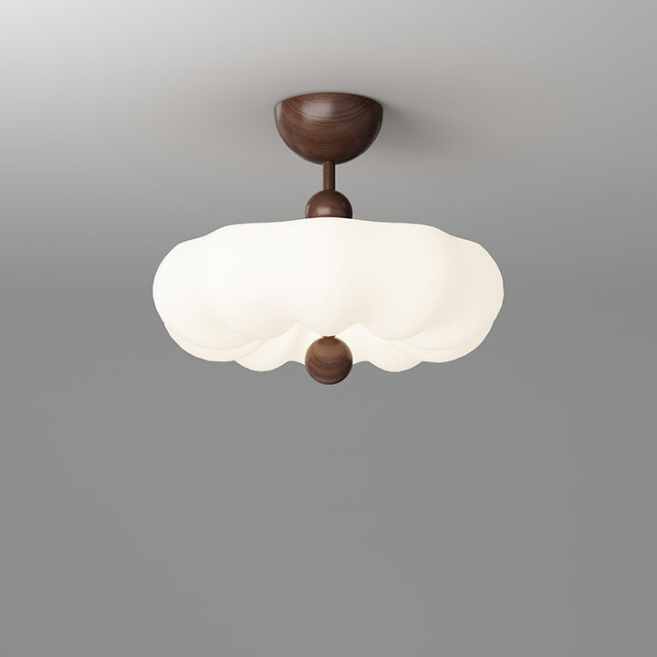 Zeitgenössische Retro-Rundkuppel Rotationsguss Walnuss Eisen LED Deckenleuchte für das Schlafzimmer 