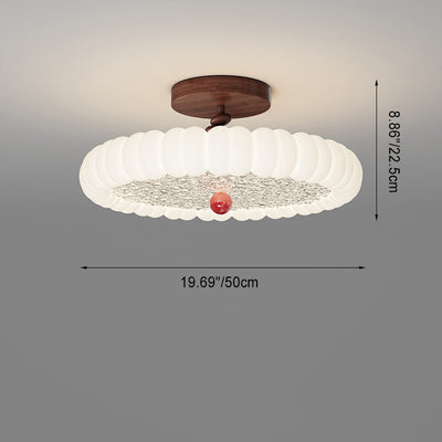 Luz de techo semiempotrada LED de montaje en el techo de dormitorio de hierro y nogal con moldeo rotacional de cúpula redonda retro contemporánea 