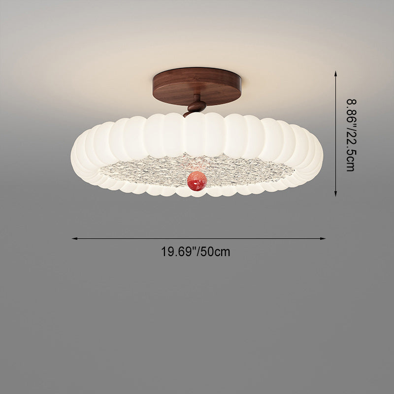 Luz de techo semiempotrada LED de montaje en el techo de dormitorio de hierro y nogal con moldeo rotacional de cúpula redonda retro contemporánea 