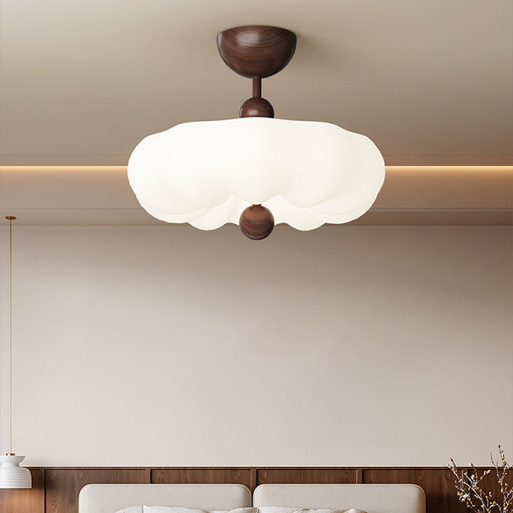 Zeitgenössische Retro-Rundkuppel Rotationsguss Walnuss Eisen LED Deckenleuchte für das Schlafzimmer 