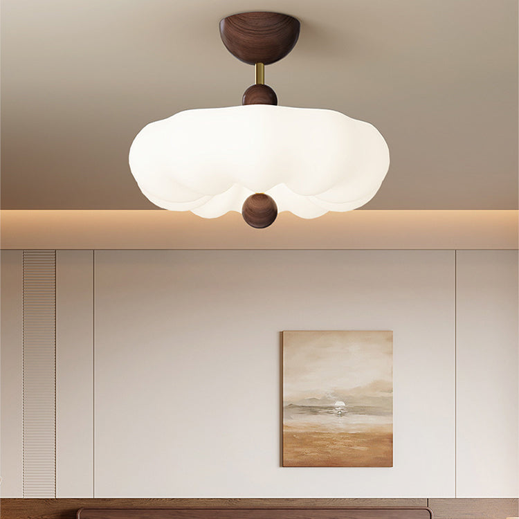Luz de techo semiempotrada LED de montaje en el techo de dormitorio de hierro y nogal con moldeo rotacional de cúpula redonda retro contemporánea 