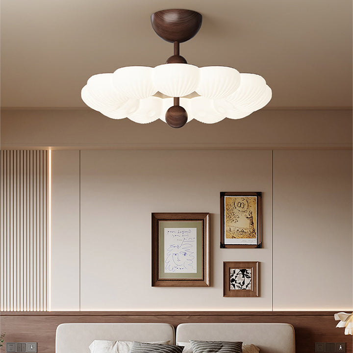 Zeitgenössische Retro-Rundkuppel Rotationsguss Walnuss Eisen LED Deckenleuchte für das Schlafzimmer 