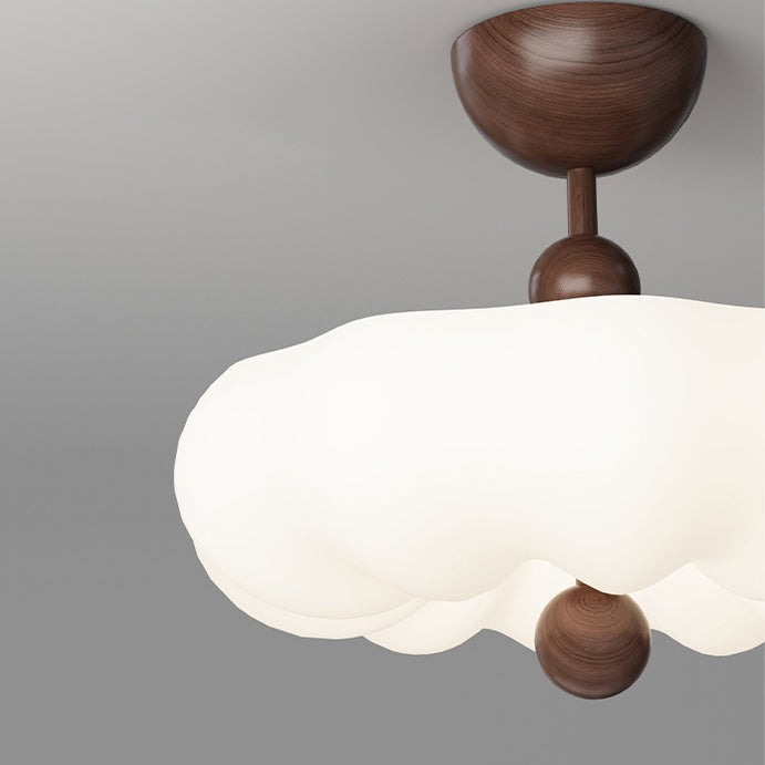 Luz de techo semiempotrada LED de montaje en el techo de dormitorio de hierro y nogal con moldeo rotacional de cúpula redonda retro contemporánea 