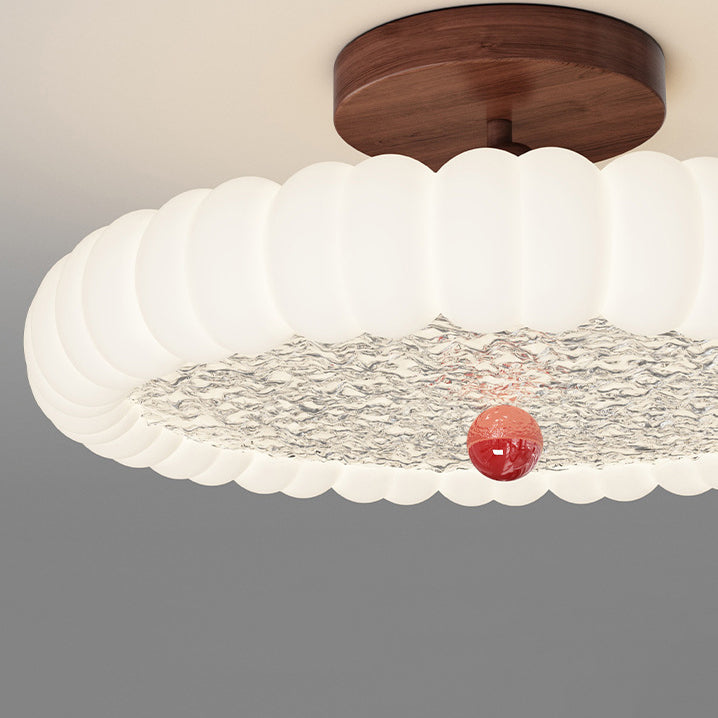 Luz de techo semiempotrada LED de montaje en el techo de dormitorio de hierro y nogal con moldeo rotacional de cúpula redonda retro contemporánea 