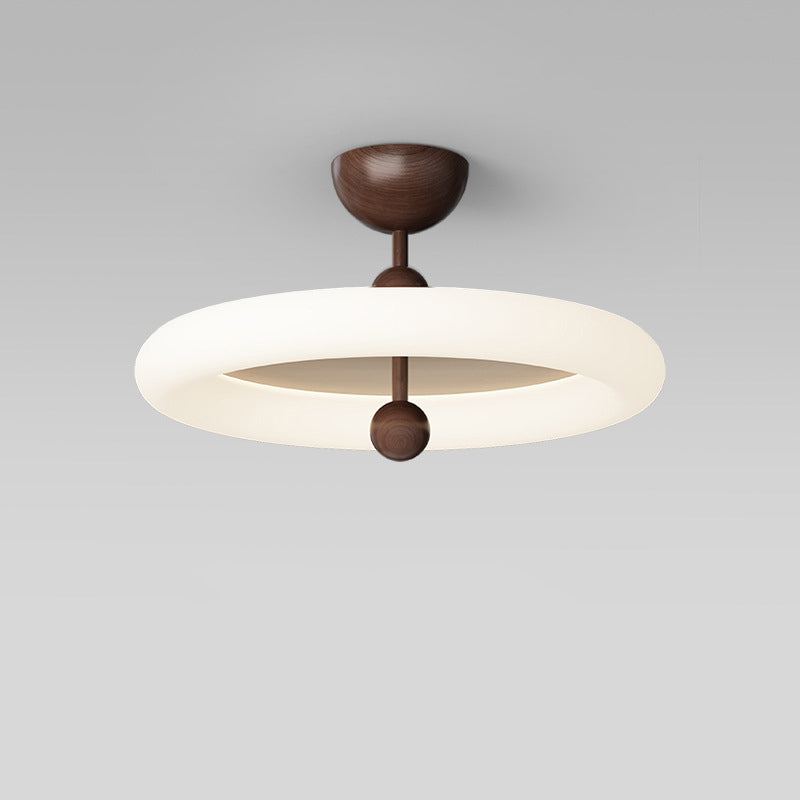 Luz de techo semiempotrada LED de montaje en el techo de dormitorio de hierro y nogal con moldeo rotacional de cúpula redonda retro contemporánea 