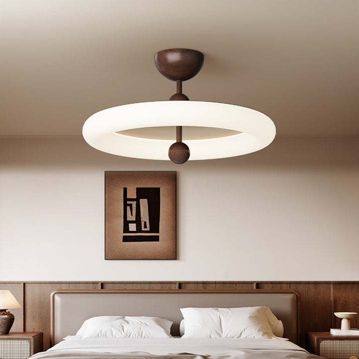 Zeitgenössische Retro-Rundkuppel Rotationsguss Walnuss Eisen LED Deckenleuchte für das Schlafzimmer 