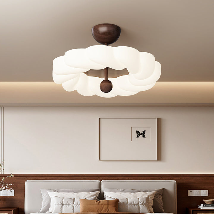 Zeitgenössische Retro-Rundkuppel Rotationsguss Walnuss Eisen LED Deckenleuchte für das Schlafzimmer 