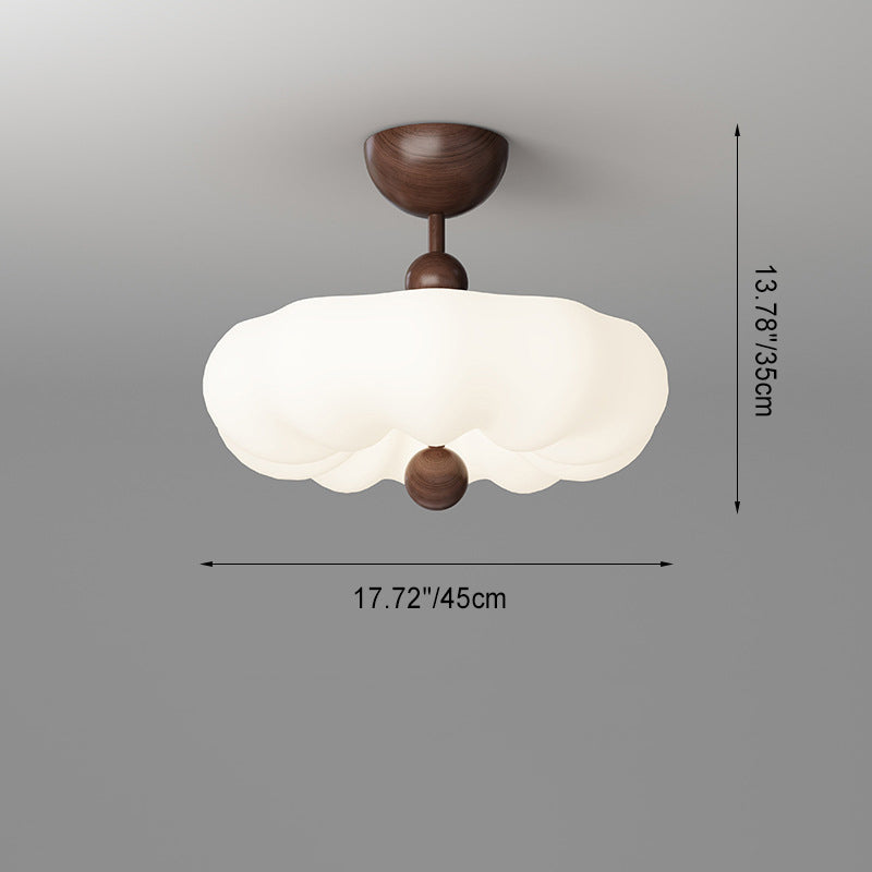 Luz de techo semiempotrada LED de montaje en el techo de dormitorio de hierro y nogal con moldeo rotacional de cúpula redonda retro contemporánea 