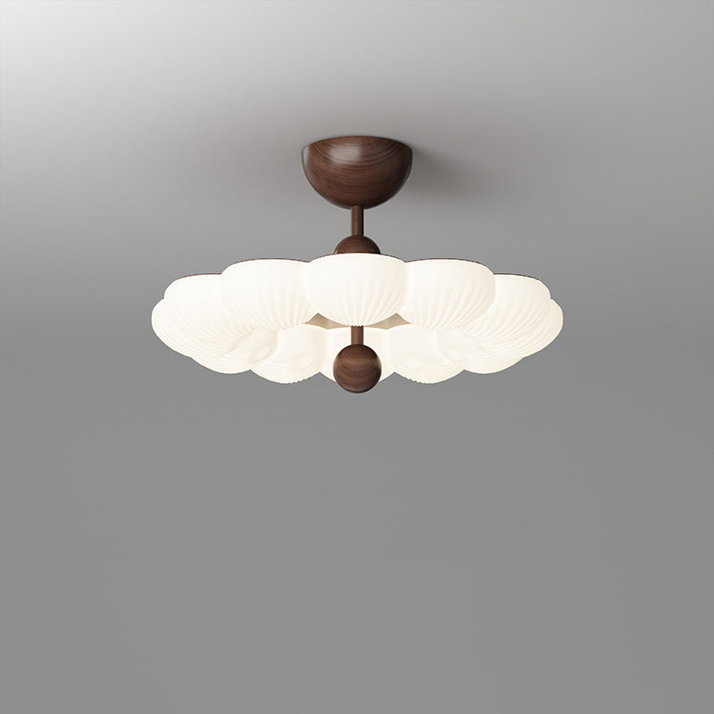Luz de techo semiempotrada LED de montaje en el techo de dormitorio de hierro y nogal con moldeo rotacional de cúpula redonda retro contemporánea 