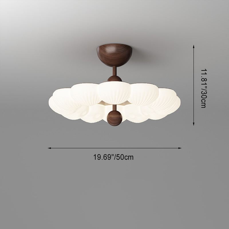 Luz de techo semiempotrada LED de montaje en el techo de dormitorio de hierro y nogal con moldeo rotacional de cúpula redonda retro contemporánea 