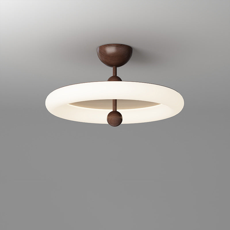 Zeitgenössische Retro-Rundkuppel Rotationsguss Walnuss Eisen LED Deckenleuchte für das Schlafzimmer 