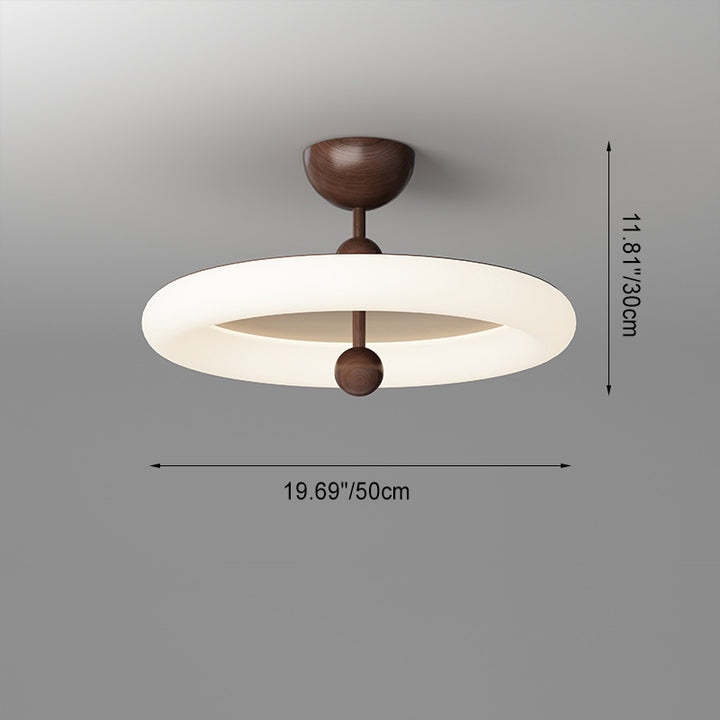 Zeitgenössische Retro-Rundkuppel Rotationsguss Walnuss Eisen LED Deckenleuchte für das Schlafzimmer 
