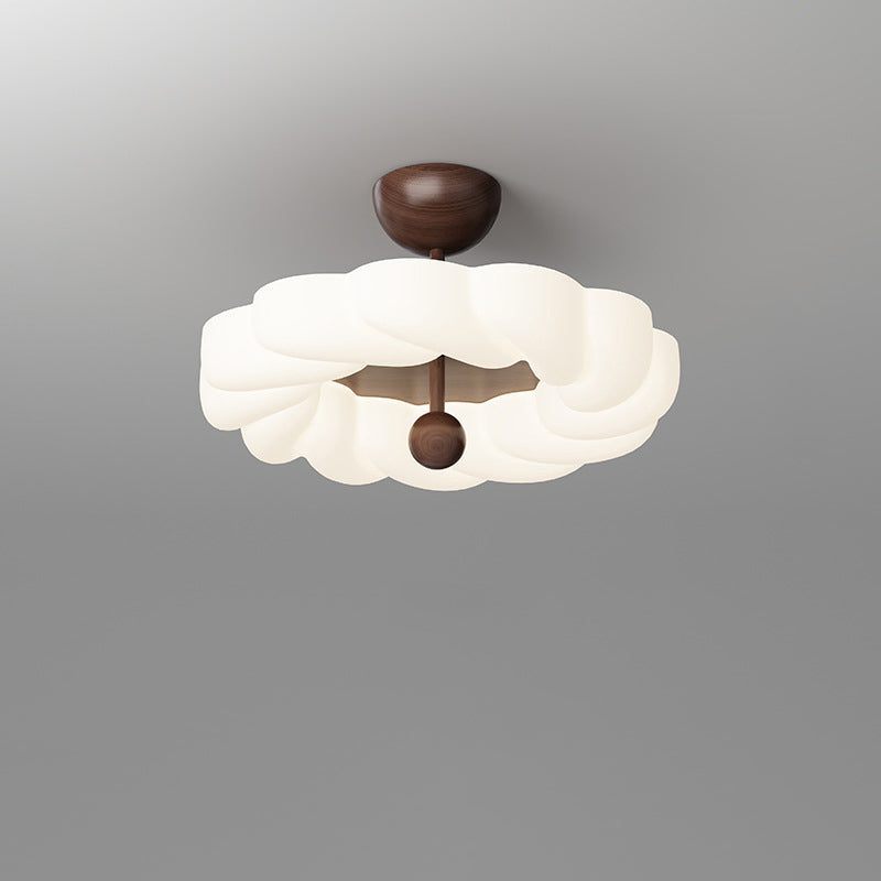 Luz de techo semiempotrada LED de montaje en el techo de dormitorio de hierro y nogal con moldeo rotacional de cúpula redonda retro contemporánea 