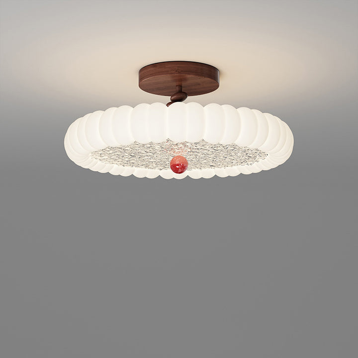 Zeitgenössische Retro-Rundkuppel Rotationsguss Walnuss Eisen LED Deckenleuchte für das Schlafzimmer 