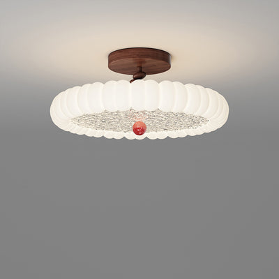 Luz de techo semiempotrada LED de montaje en el techo de dormitorio de hierro y nogal con moldeo rotacional de cúpula redonda retro contemporánea 
