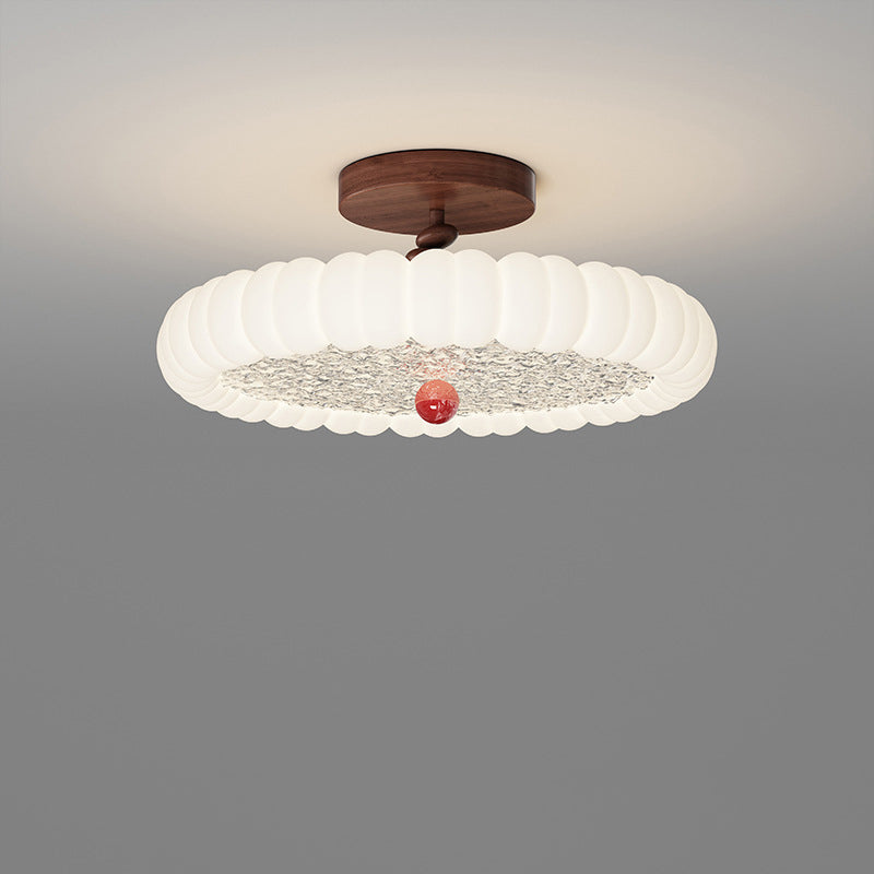 Luz de techo semiempotrada LED de montaje en el techo de dormitorio de hierro y nogal con moldeo rotacional de cúpula redonda retro contemporánea 