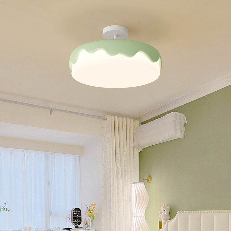 Contemporary Nordic Cake Shape Dome Resin Acrylic LED Semi-Flush Mount Ceiling Light For Bedroom