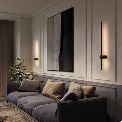 Moderne Art Deco Langstab Eisen Aluminium Silikon LED Wandleuchte für Wohnzimmer 