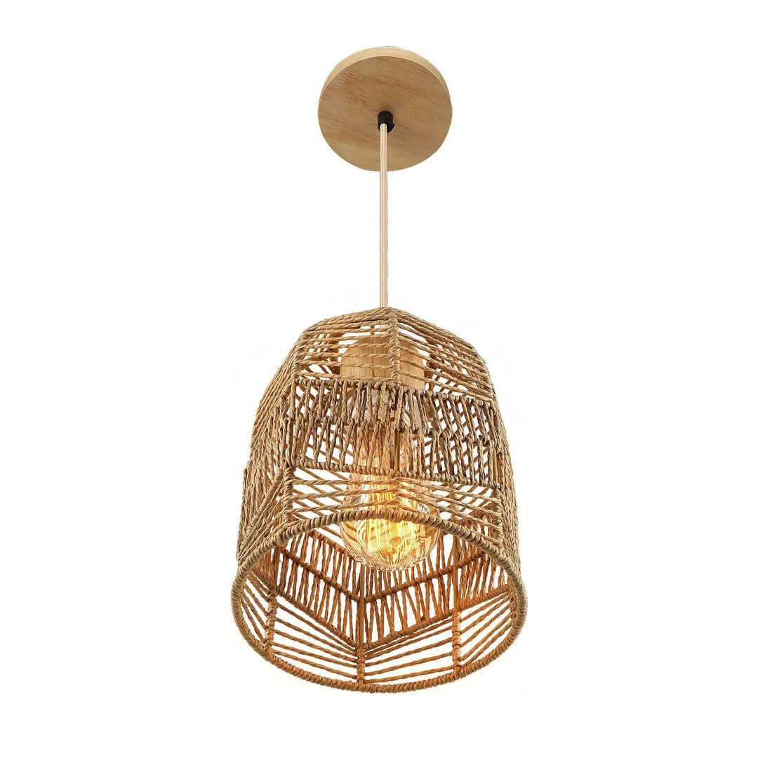 Forma de linterna boho contemporánea tejido de ratán madera maciza 1 - luz colgante para comedor 